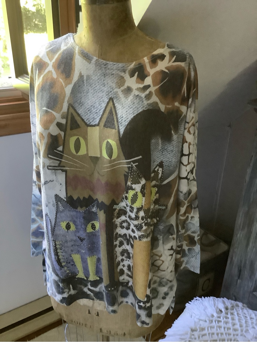 Cat Print Sweater -One Size